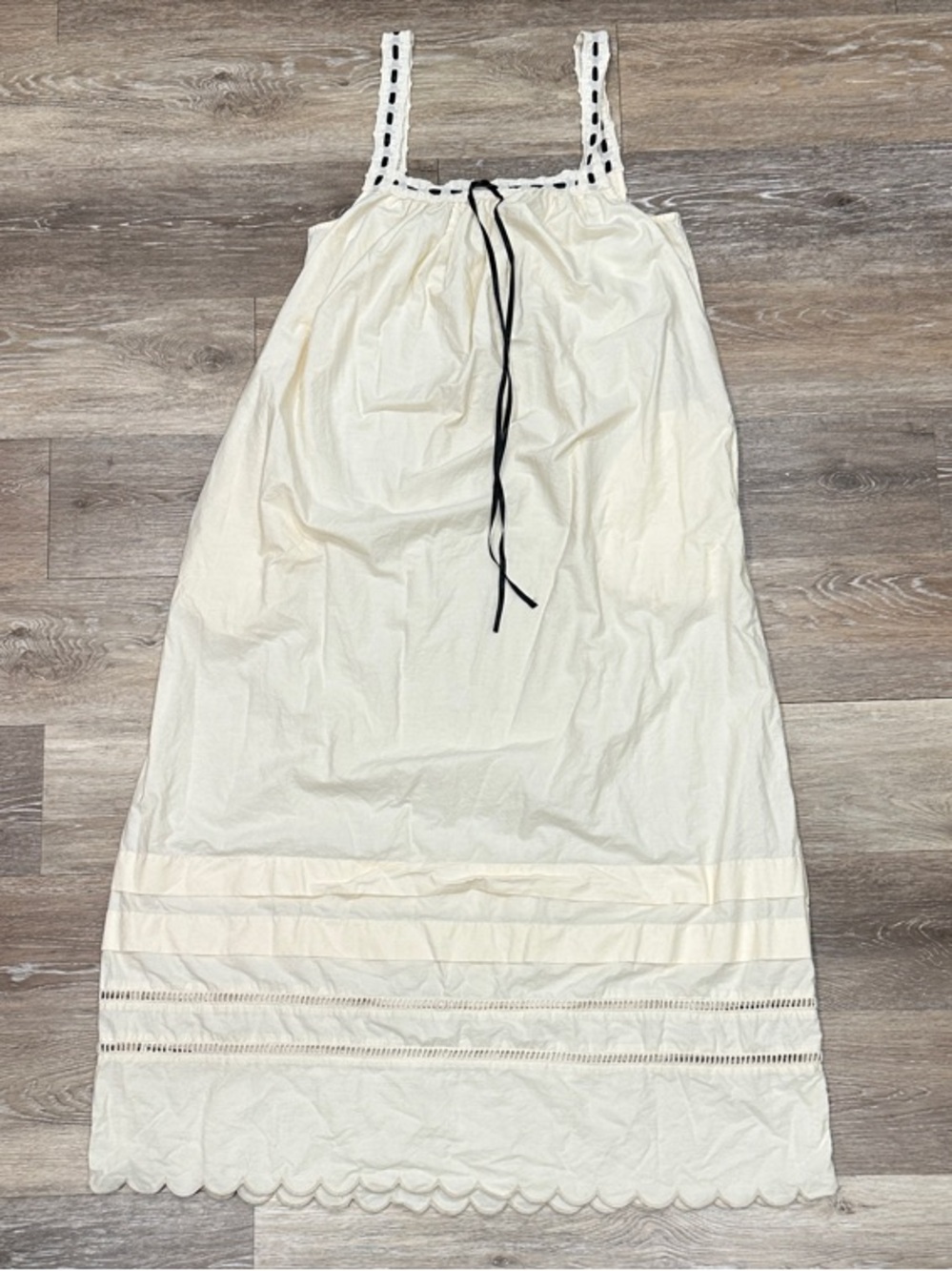 Anthropologie Cream Eyelet Maxi Dress with Black Tie - Picture 1 of 11